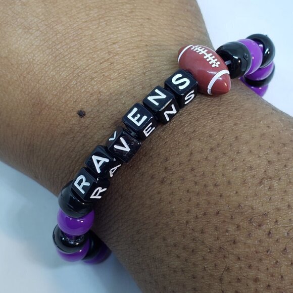COPY - Baltimore Ravens Beaded Sports Football Bracelet - Picture 2 of 2